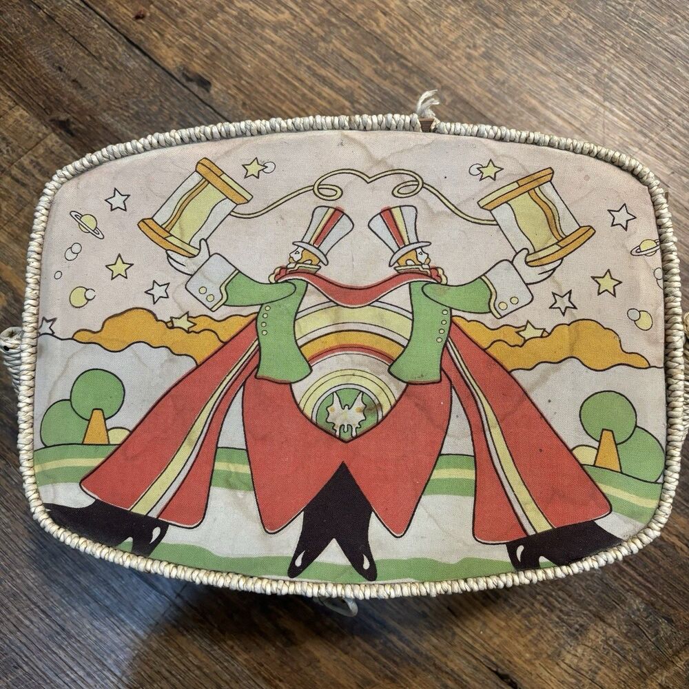 Vintage 1970s Belding Corticelli Sewing Basket Peter Max Style Print
